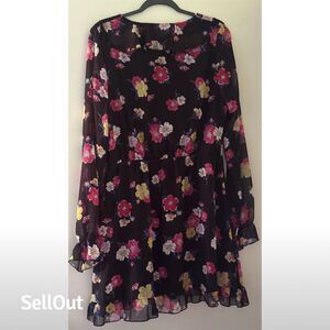 XOXO Women's 2X Floral Long Sleeve Dress Multicolor Elegant Flowy